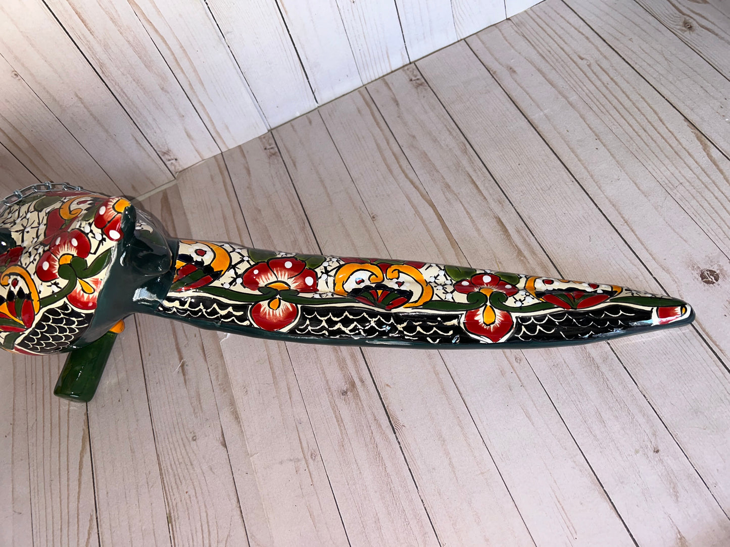 Handmade Ceramic Hanging Parrot: Maya Pattern Mexican Decor