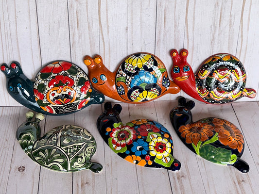Hand-Painted Talavera Wall Snail Figurines