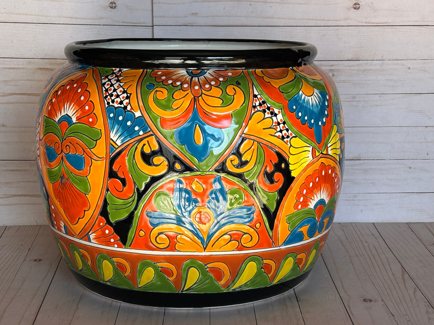 Round Handcrafted Talavera Flower Planters MD and LG size available.
