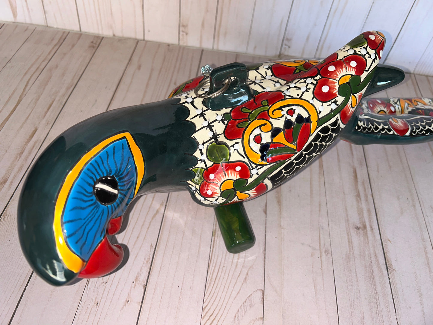 Handmade Ceramic Hanging Parrot: Maya Pattern Mexican Decor