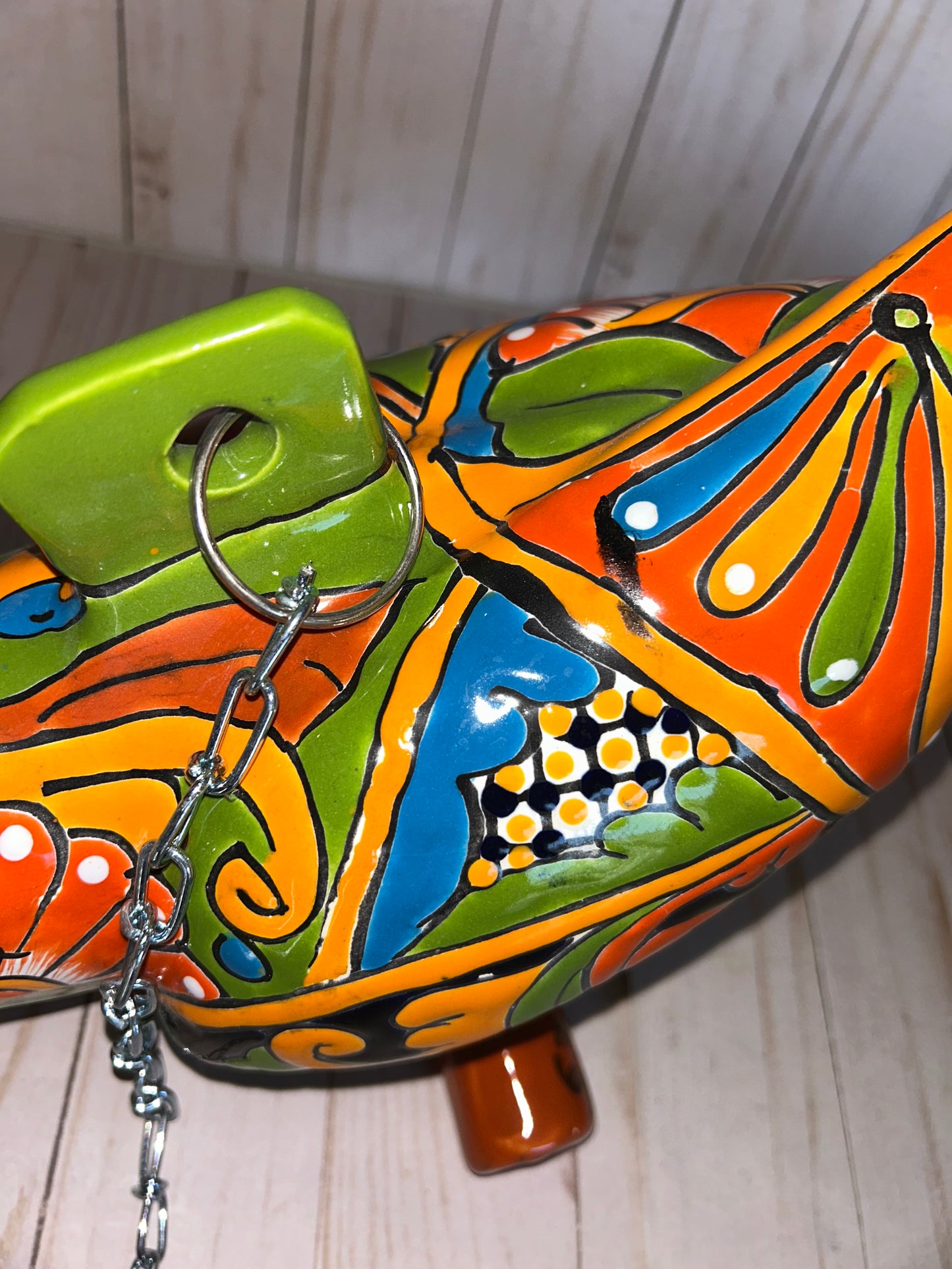 Handmade Ceramic Hanging Parrot: Classic Talavera Pattern Mexican Decor