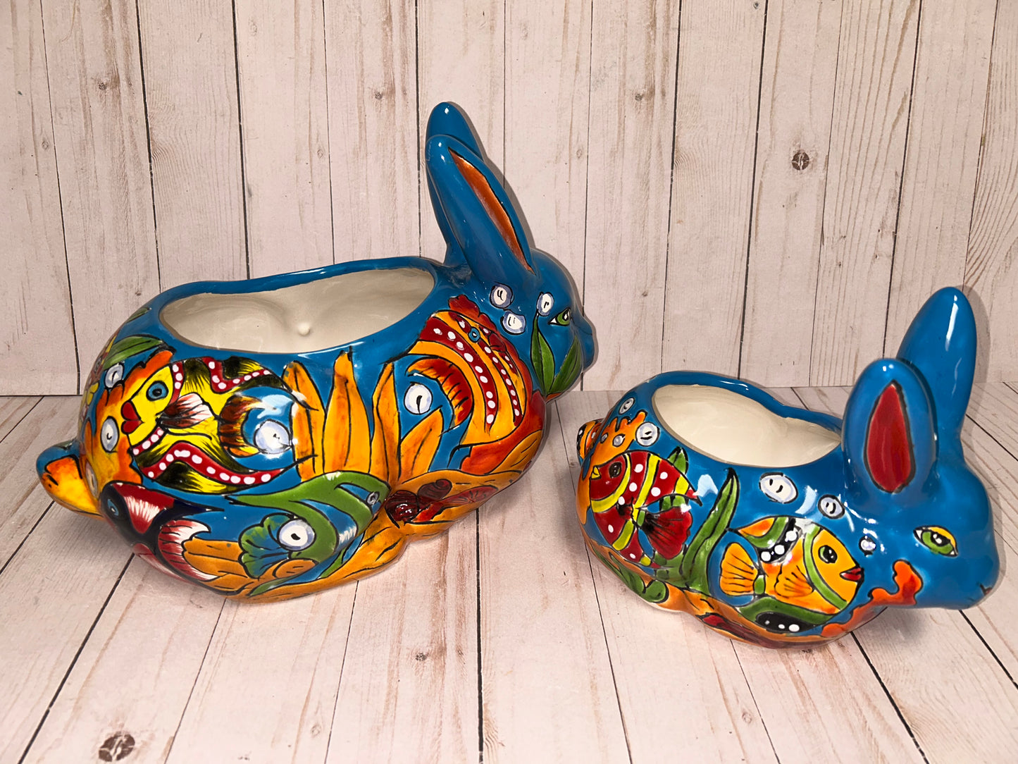 HANDCRAFTED TALAVERA RABBITS FLOWERPOTS