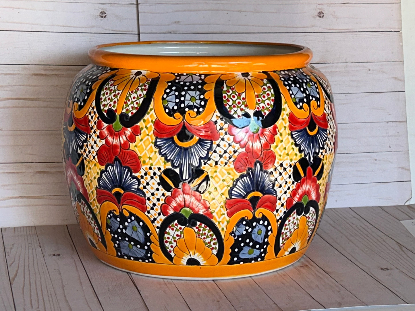 Round Handcrafted Talavera Flower Planters MD and LG size available.