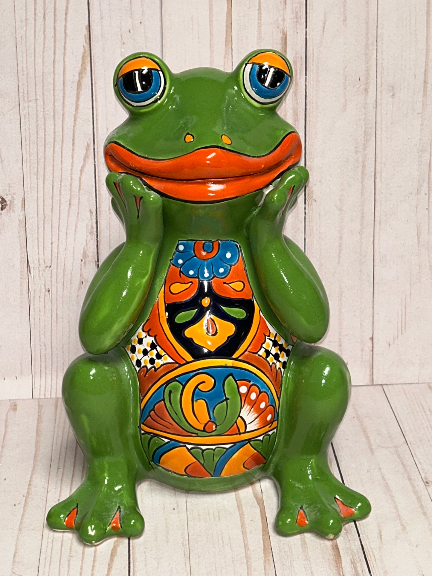 Adorable Talavera Flower Planter Smiling Frog
