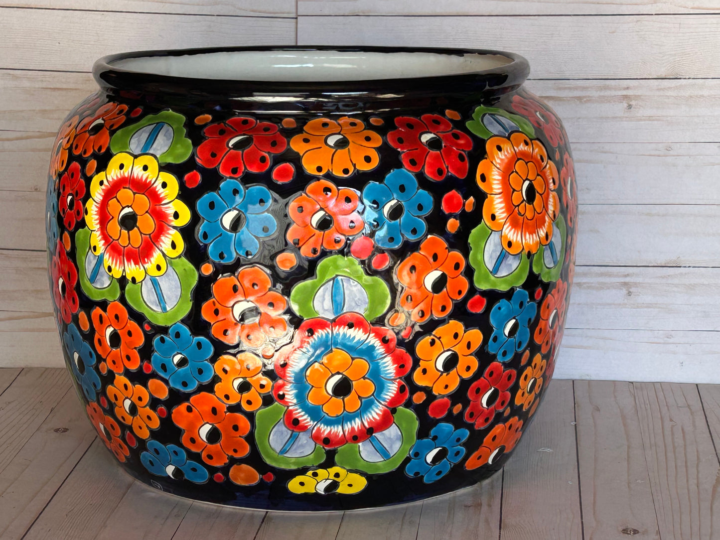 Round Handcrafted Talavera Flower Planters MD and LG size available.