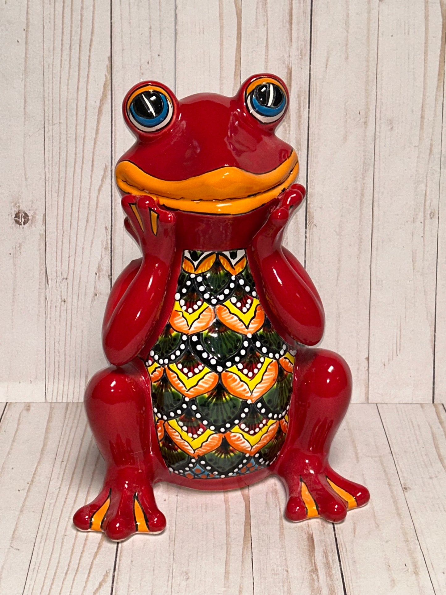 Adorable Talavera Flower Planter Smiling Frog