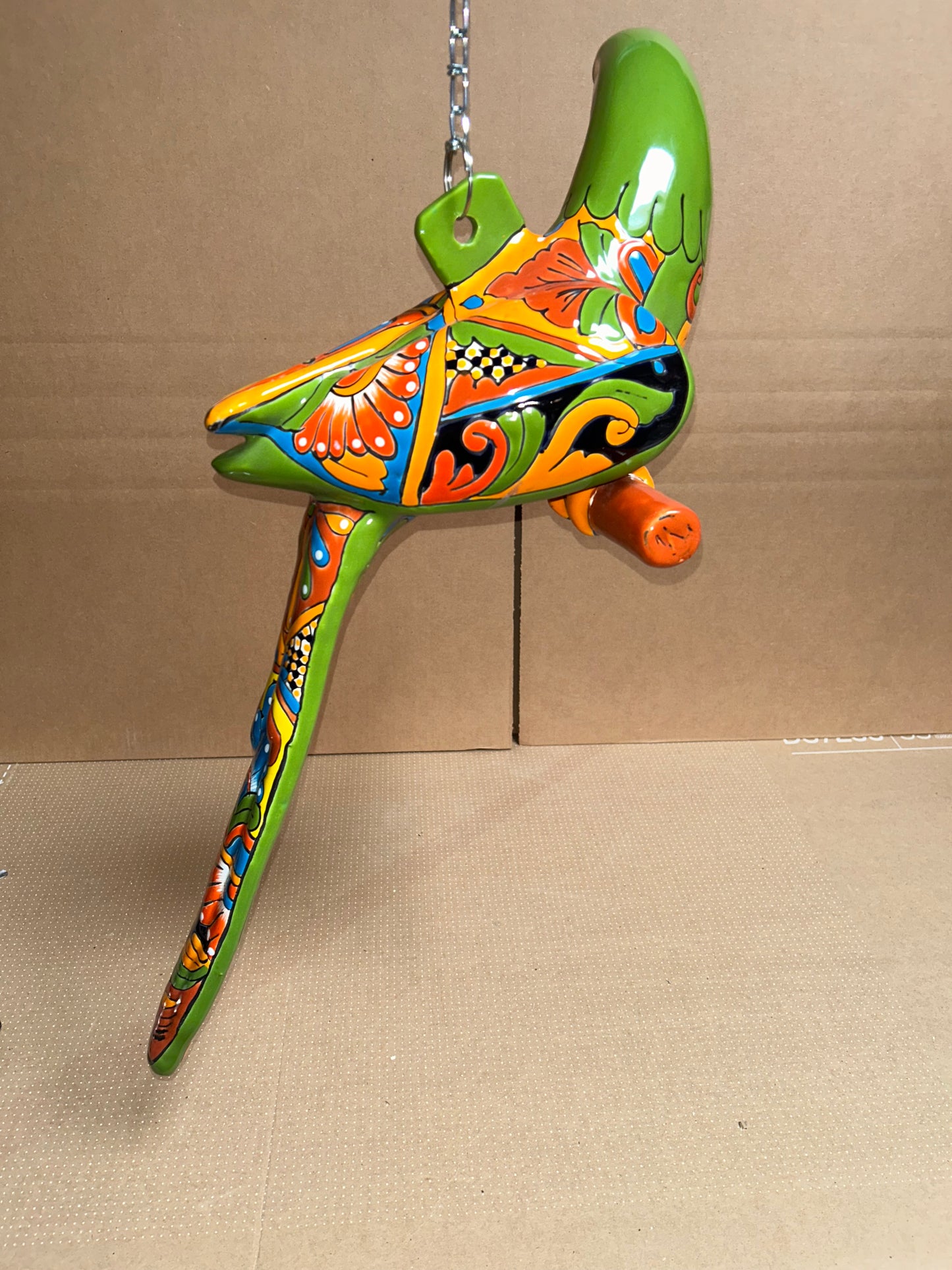 Handmade Ceramic Hanging Parrot: Classic Talavera Pattern Mexican Decor