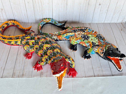 Hand Painted Mexican Ceramic Talavera Alligator Sculpture