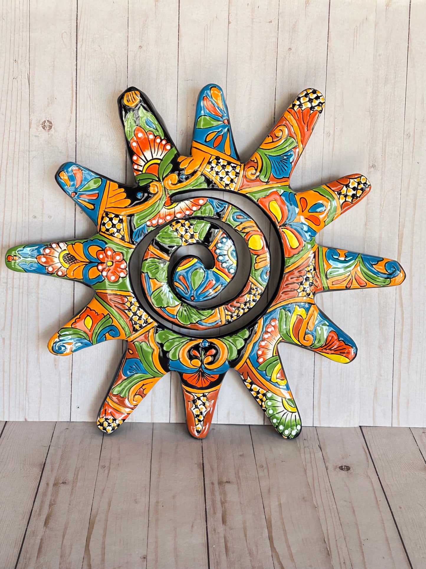 Hand-crafted Large Talavera ceramic Spiral Wall Sun