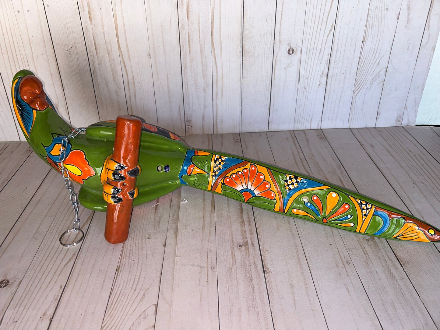 Handmade Ceramic Hanging Parrot: Classic Talavera Pattern Mexican Decor