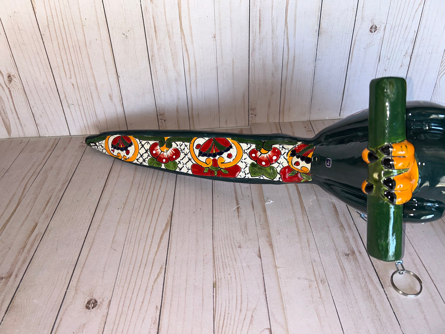 Handmade Ceramic Hanging Parrot: Maya Pattern Mexican Decor