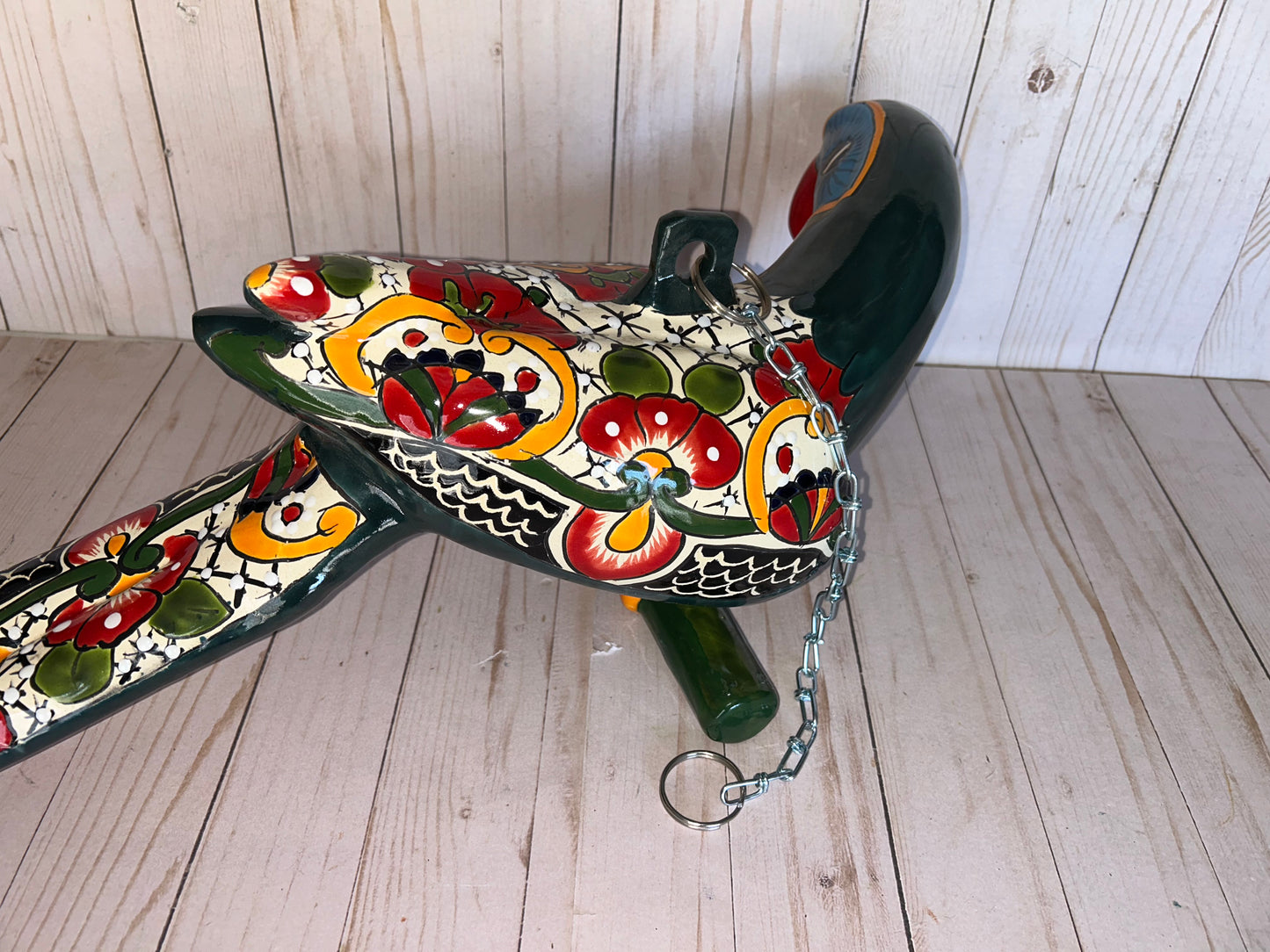 Handmade Ceramic Hanging Parrot: Maya Pattern Mexican Decor