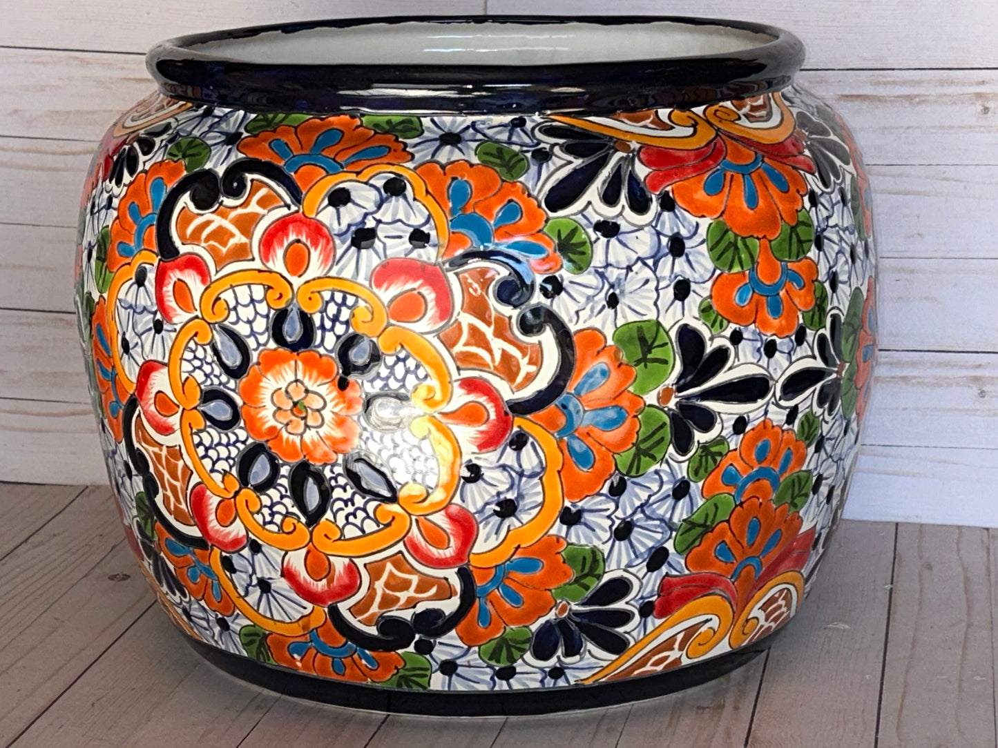 Round Handcrafted Talavera Flower Planters MD and LG size available.
