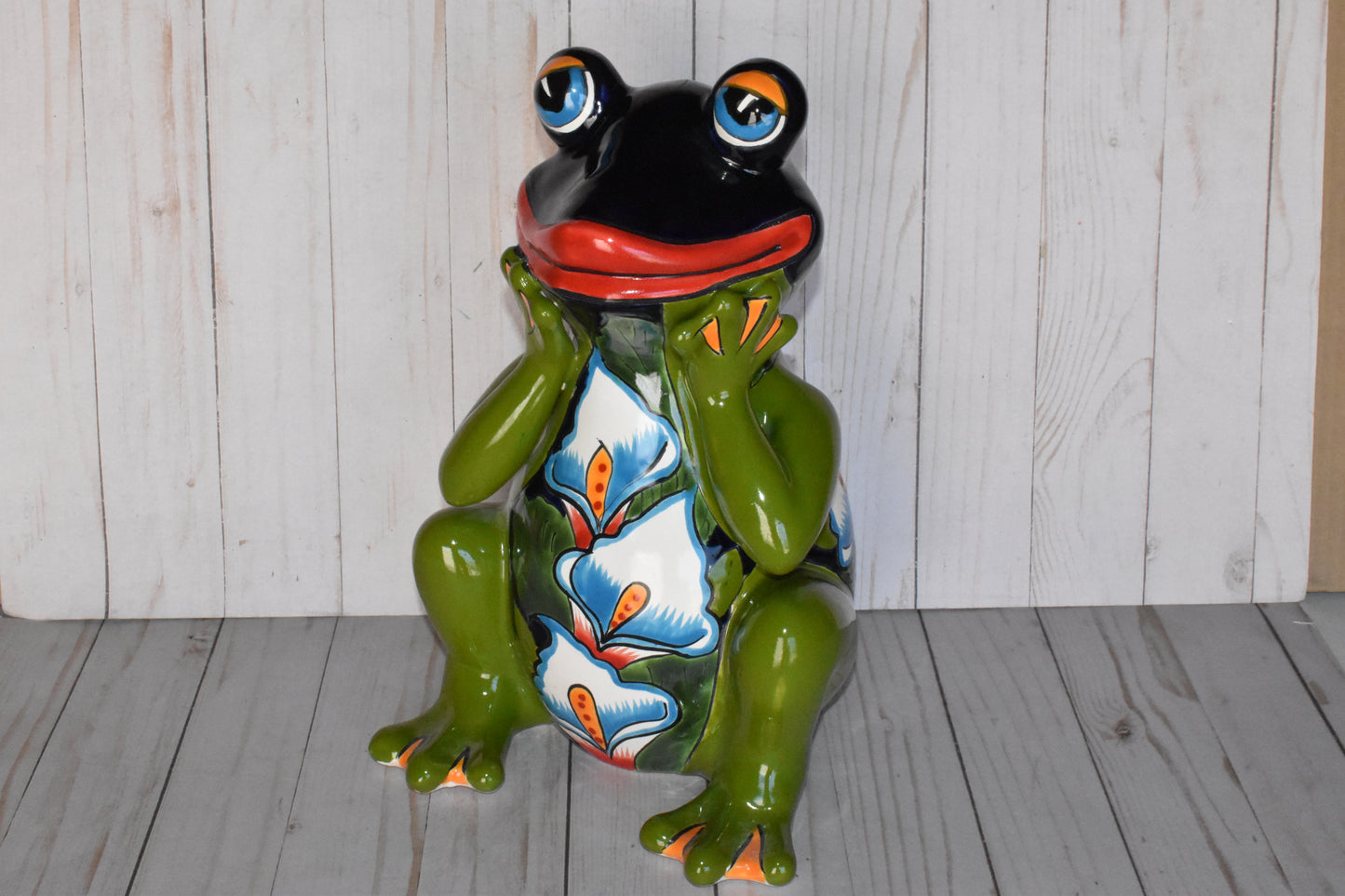 Adorable Talavera Flower Planter Smiling Frog
