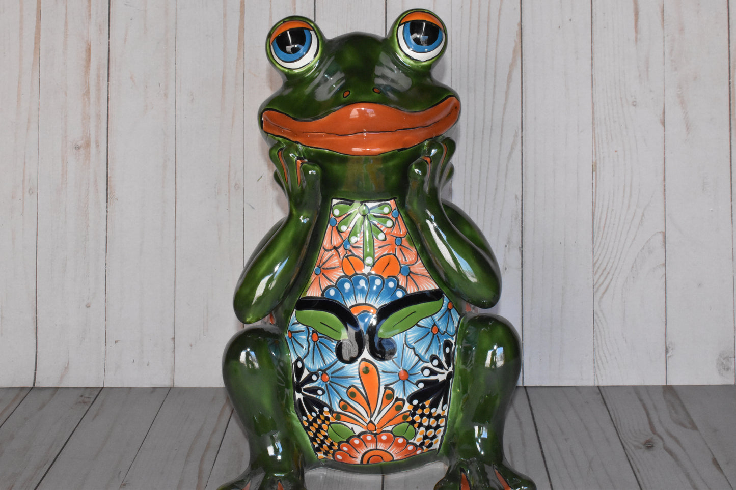 Adorable Talavera Flower Planter Smiling Frog