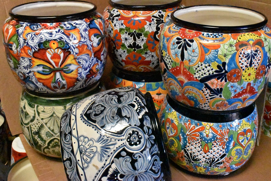 ceramic flower pots from mexico Talavera Pottery Round Pots – Sol de Mexico Imports