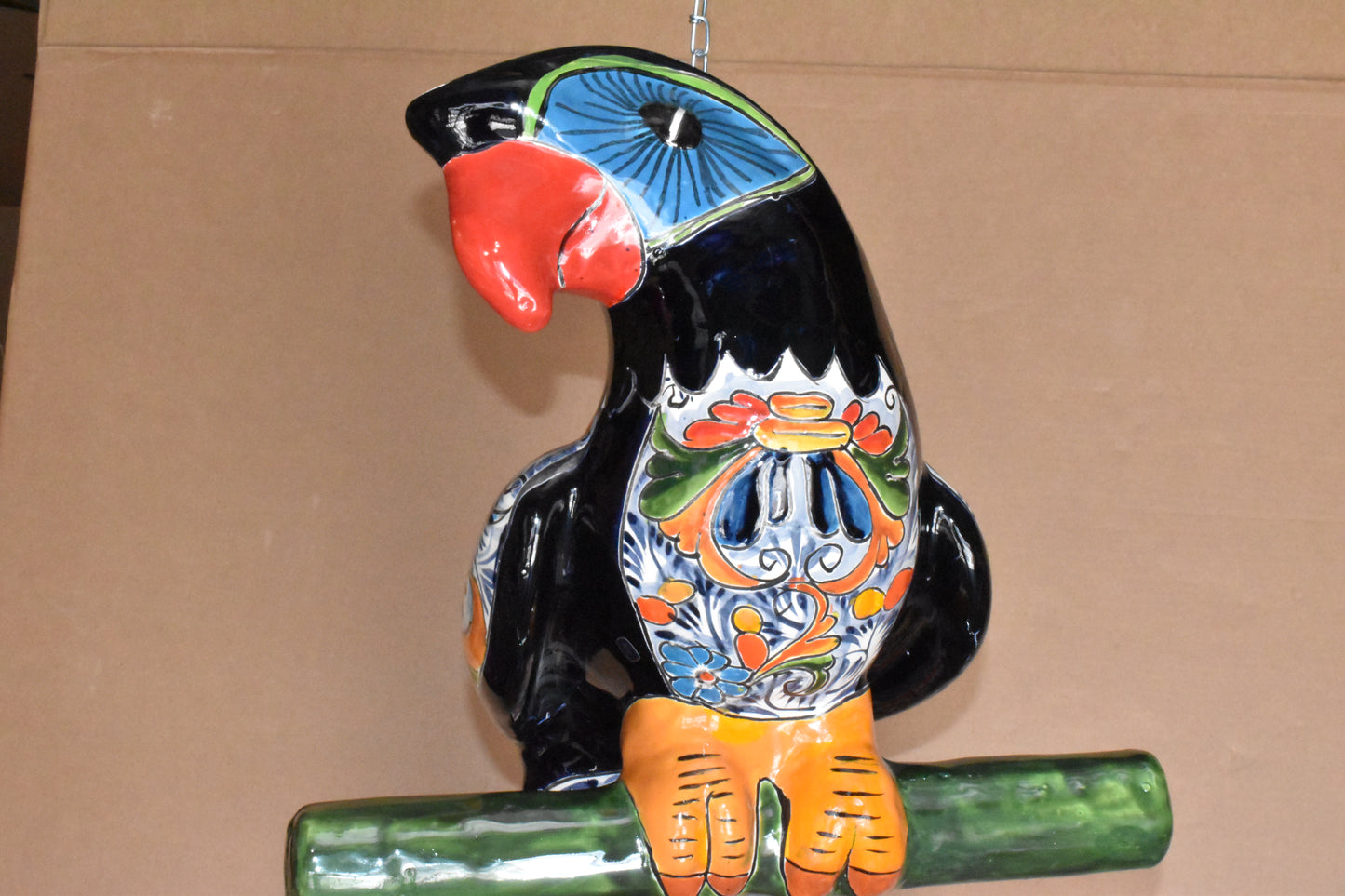 Jumbo XXLG Hanging Talavera Parrot in Spring Pattern