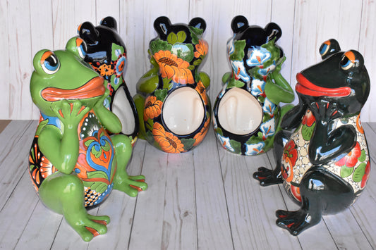 Adorable Talavera Flower Planter Smiling Frog