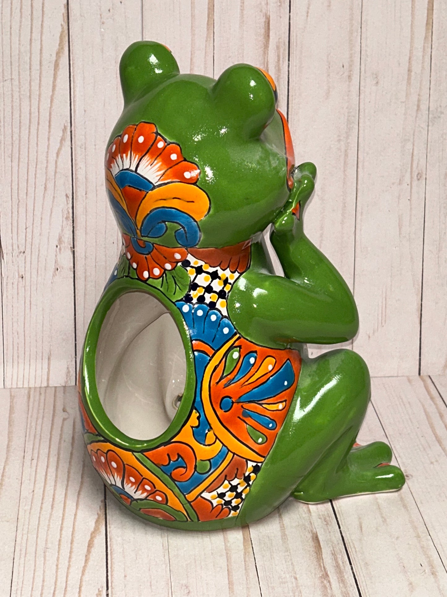 Adorable Talavera Flower Planter Smiling Frog