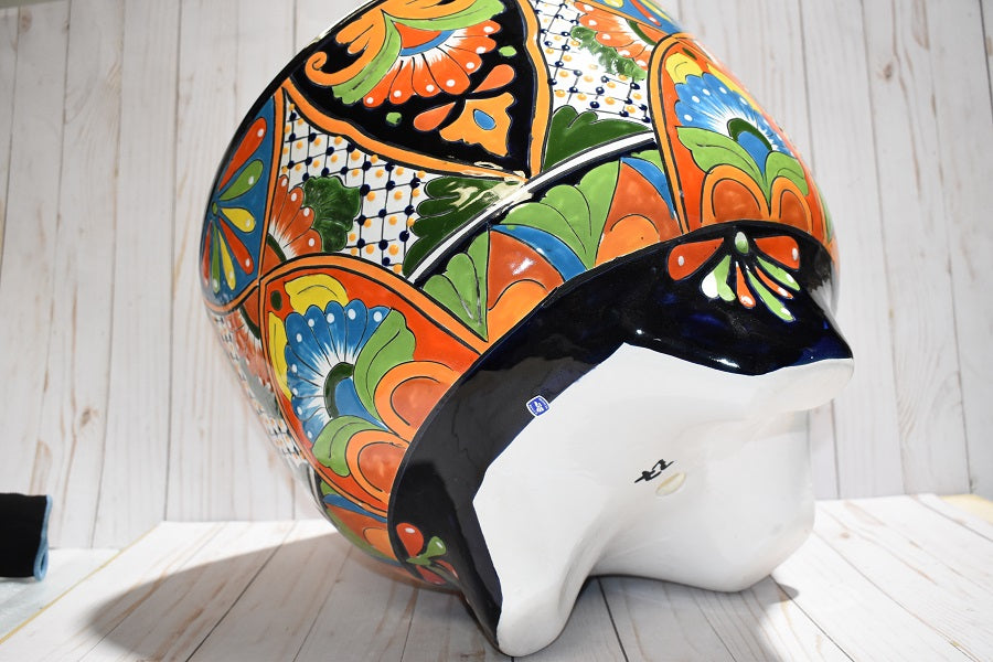 MOLCAJETE FLOWER PLANTER, THREE FEET POT CLASSIC TALAVERA DESIGN