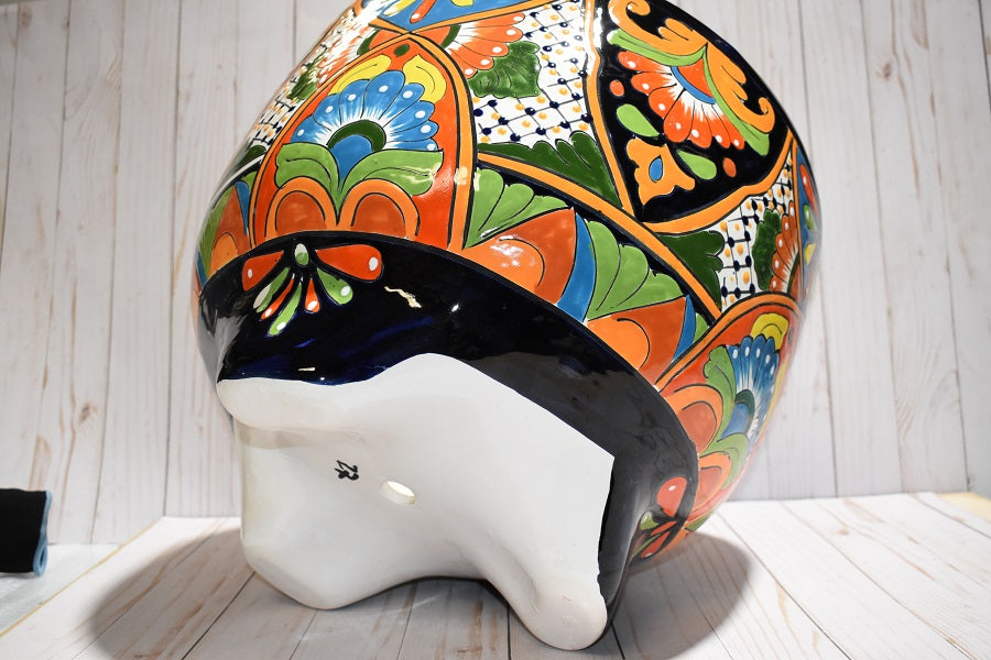 MOLCAJETE FLOWER PLANTER, THREE FEET POT CLASSIC TALAVERA DESIGN