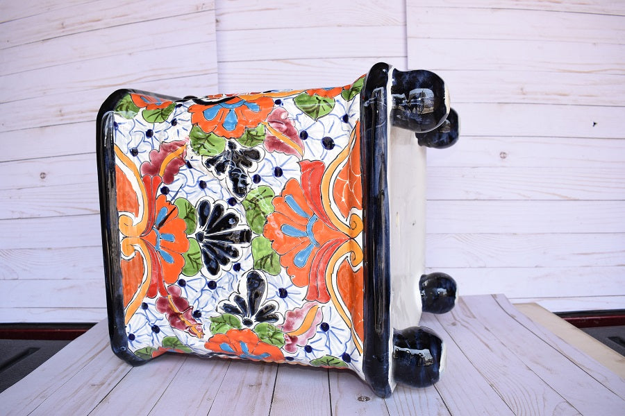 Square Flowerplanter Handcrafted Talavera White Puebla