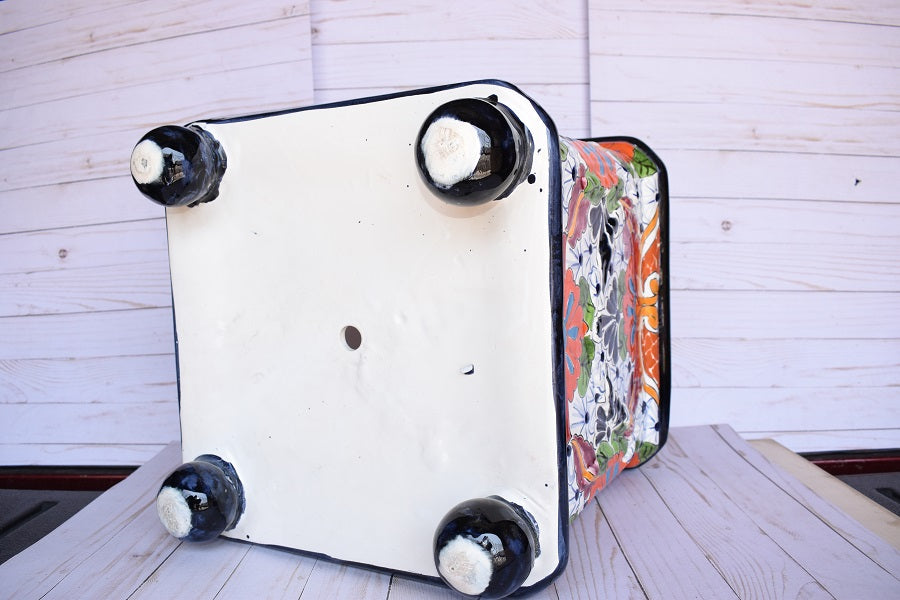 Square Flowerplanter Handcrafted Talavera White Puebla