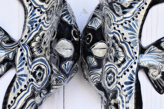 Angelfish- Hancrafted Talavera Ceramic in Cobalt Blue and Sand White Design