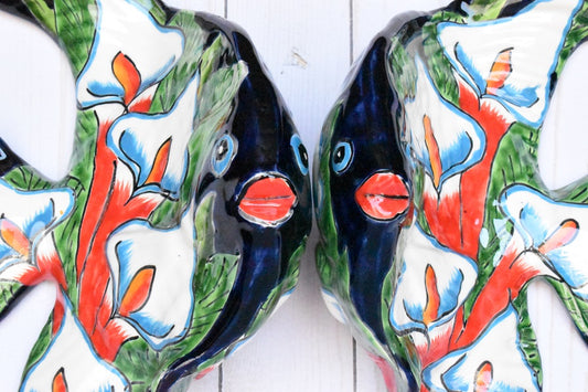 Angelfish- Hancrafted Talavera Ceramic in Leaves of Calla lilies Design