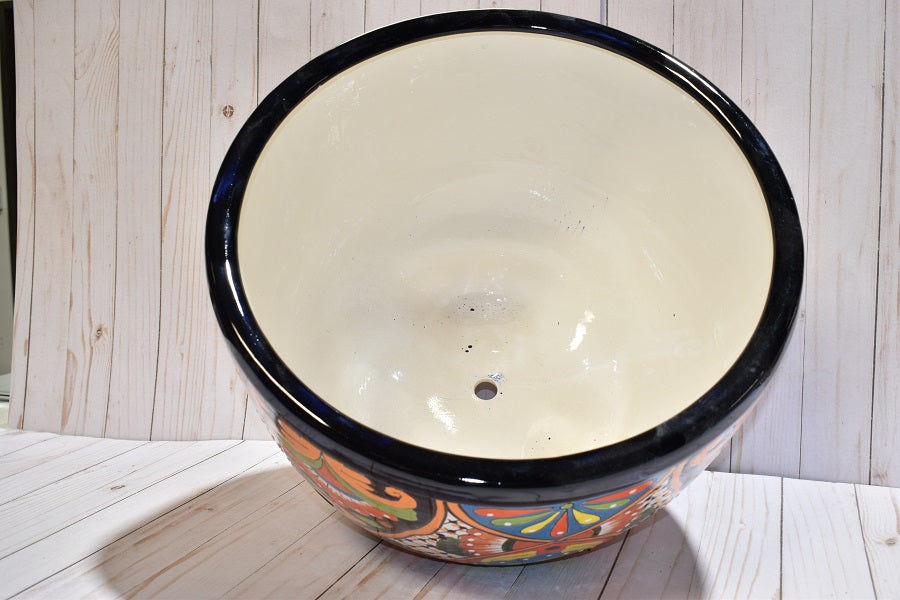 MOLCAJETE FLOWER PLANTER, THREE FEET POT CLASSIC TALAVERA DESIGN