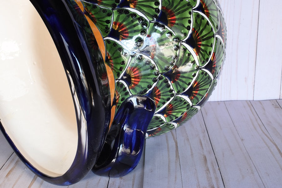 Flowerplanter With Handles Green Peacock Design