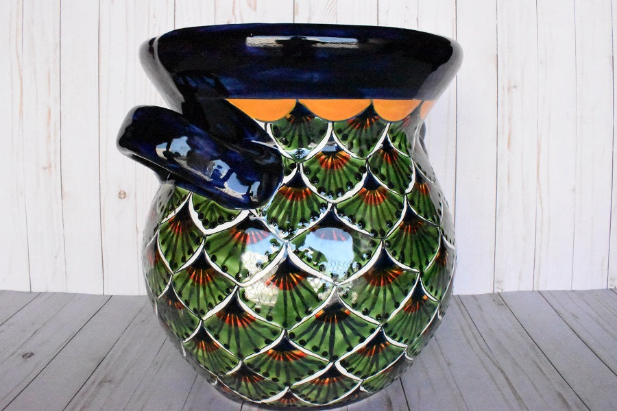 Flowerplanter With Handles Green Peacock Design