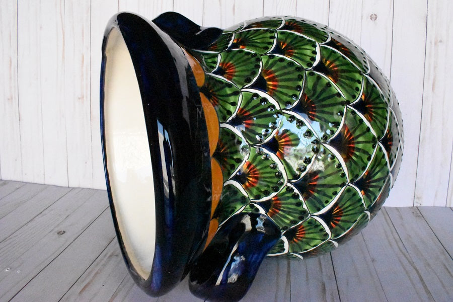 Flowerplanter With Handles Green Peacock Design