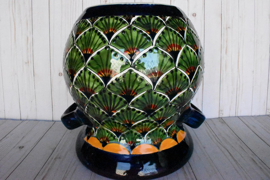 Flowerplanter With Handles Green Peacock Design