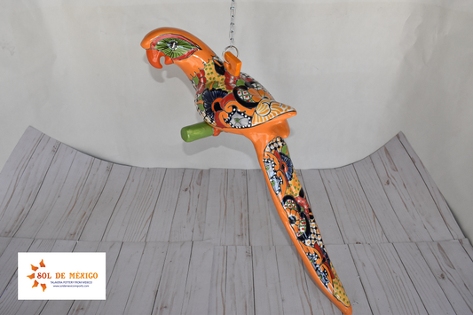 Hanging Ceramic Parrot: Mexican Folk Art, Marigold Talavera Pattern