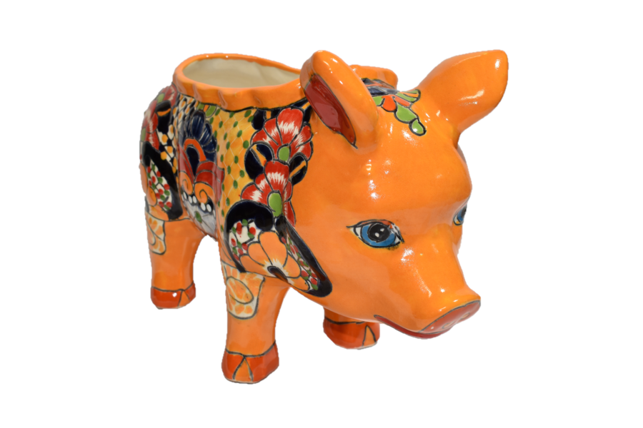 PIG PLANTER HANDCRAFTED IN TALAVERA SEVILLA YELLOW DESIGN