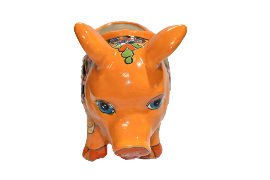 PIG PLANTER HANDCRAFTED IN TALAVERA SEVILLA YELLOW DESIGN