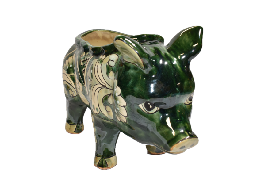PIG PLANTER HANDCRAFTED IN TALAVERA GREEN DESIGN