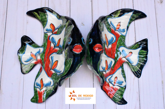 Angelfish- Hancrafted Talavera Ceramic in Leaves of Calla lilies Design