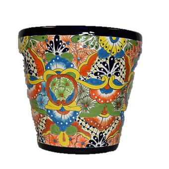 Ceramic flowerpot, colorful Talavera Puebla Design
