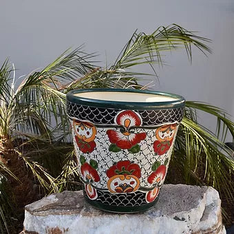 Ceramic flowerpot, Talavera Mayan-Style