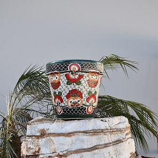 Ceramic flowerpot, Talavera Mayan-Style