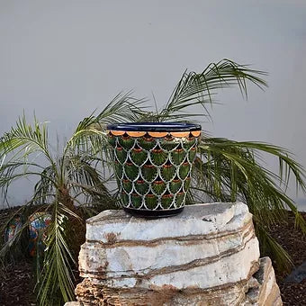 Ceramic flowerpot, Classic Peacock Green Design