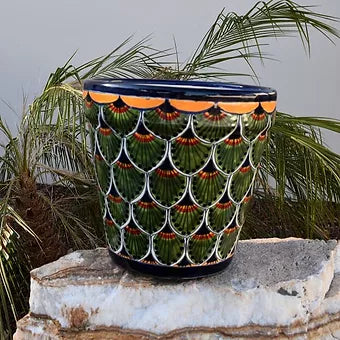 Ceramic flowerpot, Classic Peacock Green Design