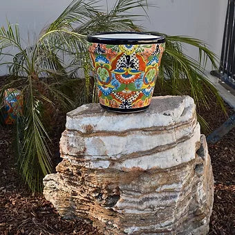 Ceramic flowerpot, colorful Talavera Puebla Design