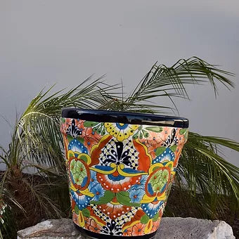 Ceramic flowerpot, colorful Talavera Puebla Design