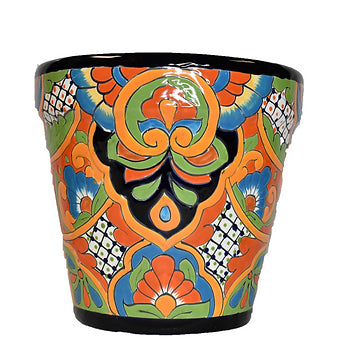 Ceramic flowerpot, colorful Talavera Classic Design