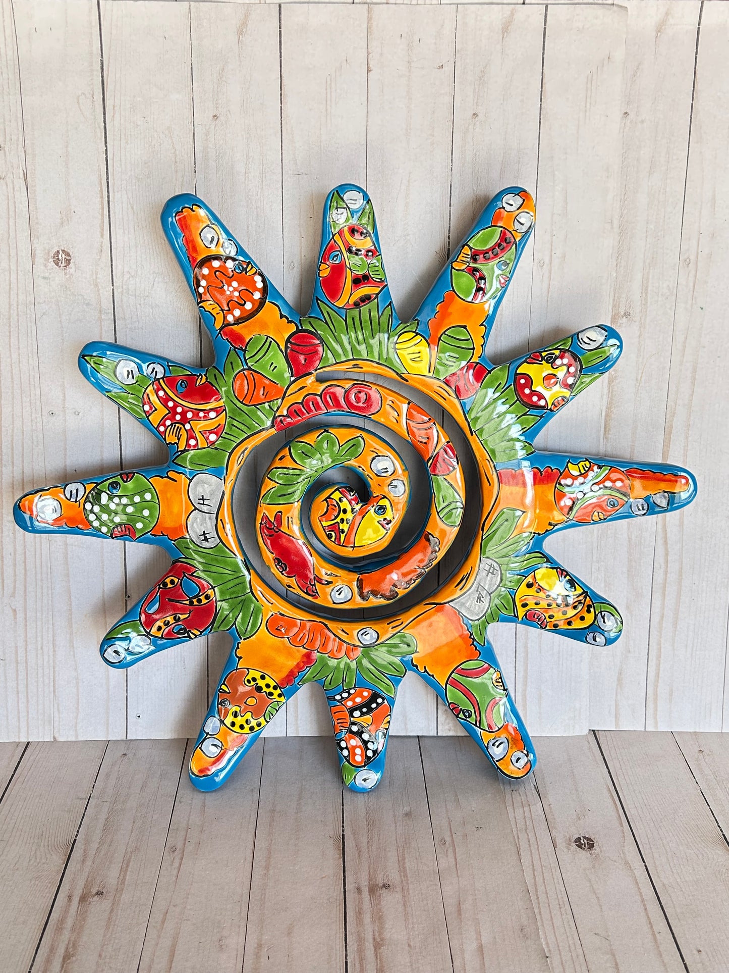 Hand-crafted Large Talavera ceramic Spiral Wall Sun