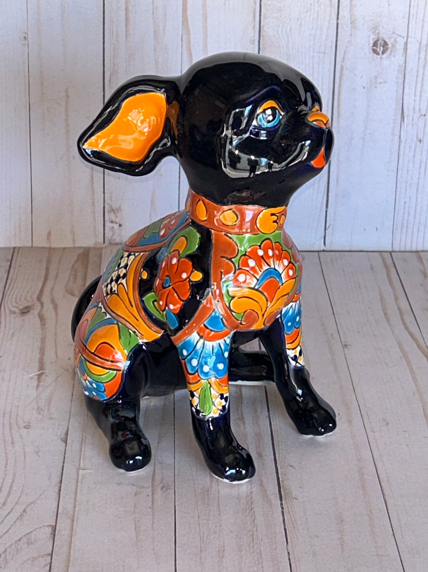 Sitting Handmade Talavera Chihuahua Figurines – Colorful Mexican Pottery Puppies