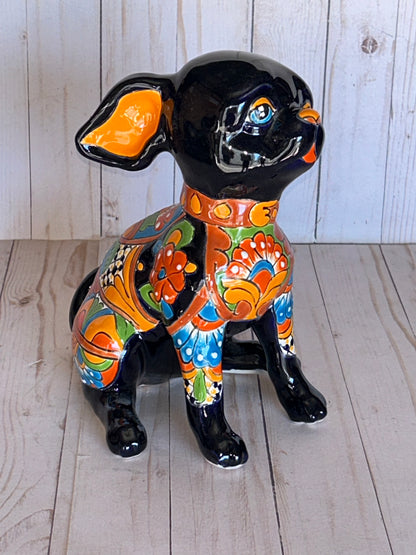 Sitting Handmade Talavera Chihuahua Figurines – Colorful Mexican Pottery Puppies